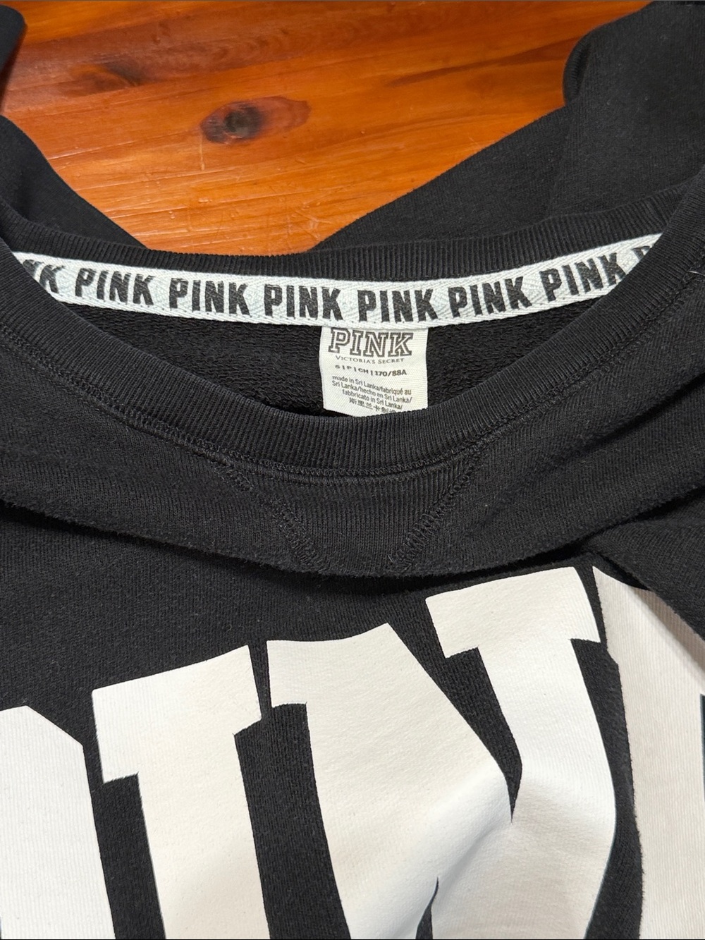 PINK Victoria's Secret Black Crewneck Sweatshirt with White Logo - Picture 8 of 8
